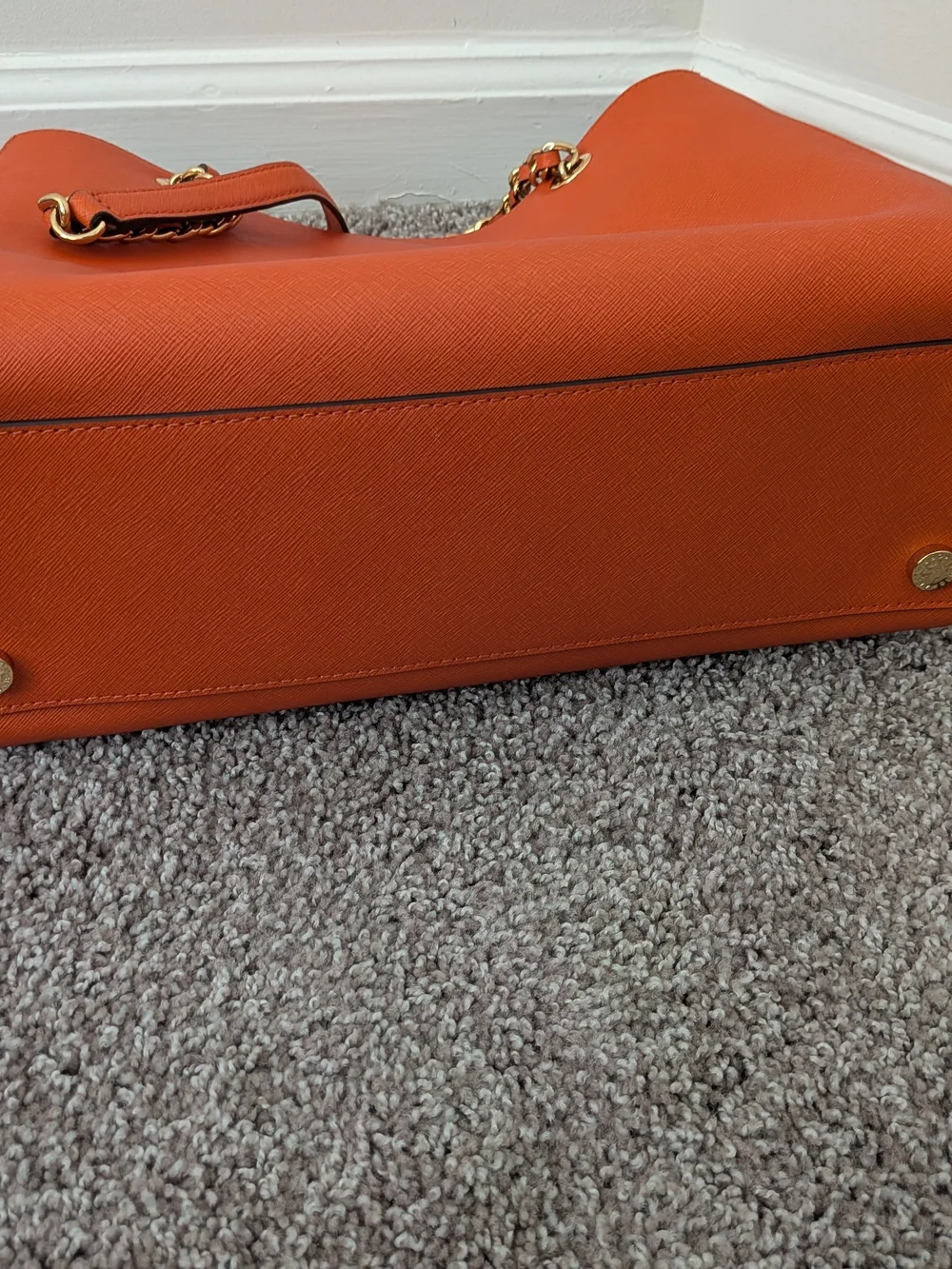 Michael Kors Orange Saffiano Leather Chain Tote